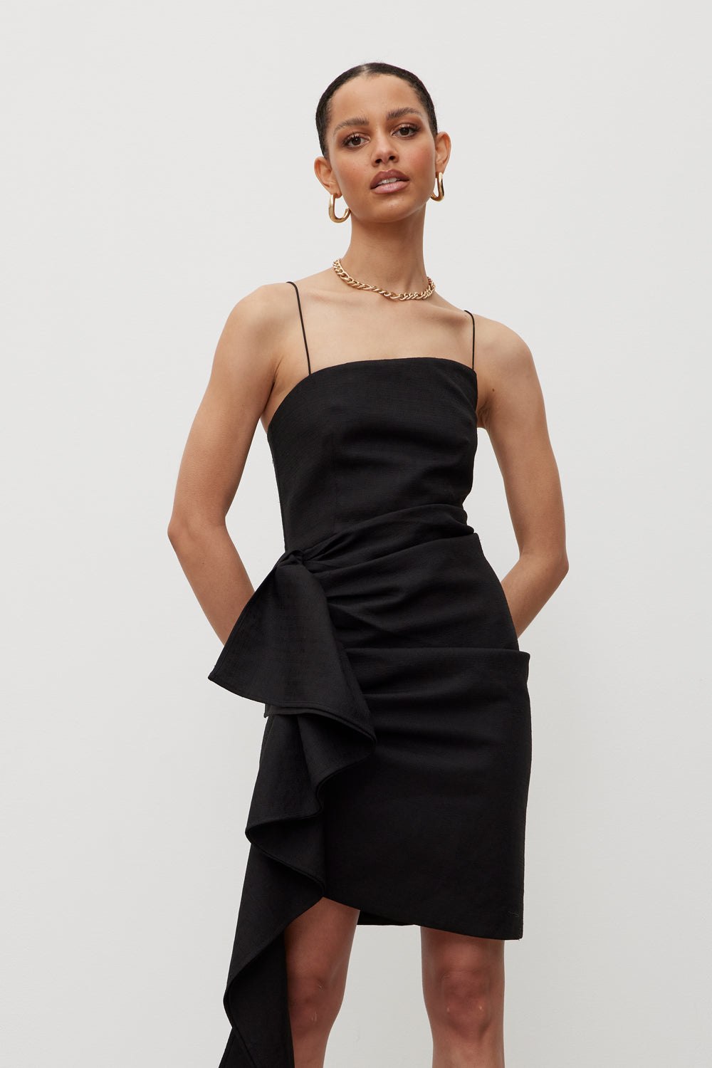 Celeste ruffle front fitted midi dress clearance